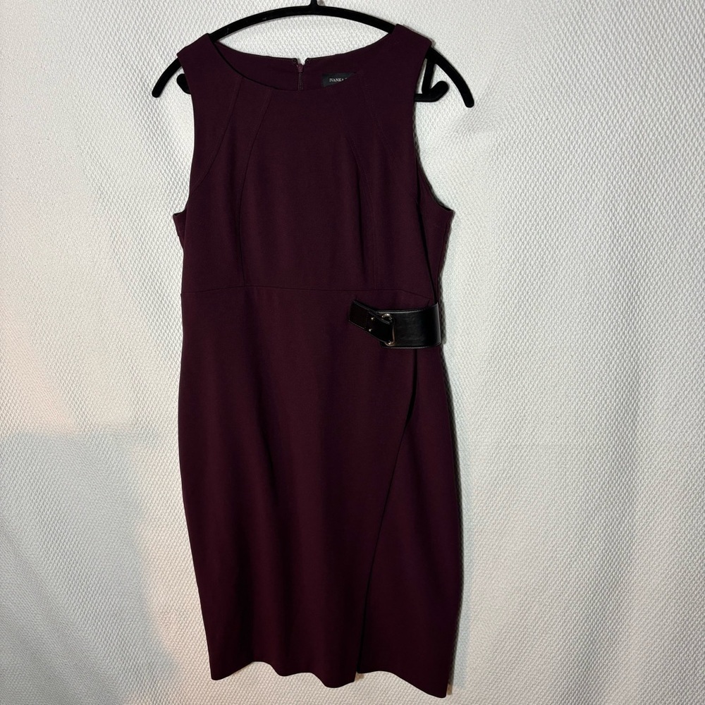 MELANIE LYNE Sz 12 Ivanka Trump Midi Dress With Buckle Faux Wrap Skirt NEW